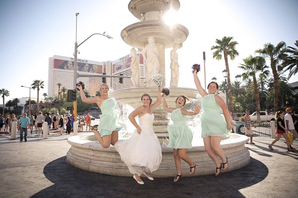 Leaping bride and Bridesmaids
